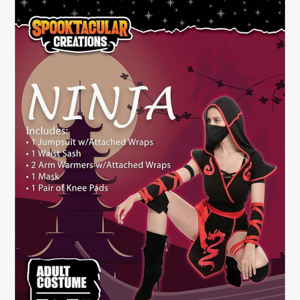 New - Spooktacular Creations Adult Ninja Warrior Costume - Black and Red - Picture 6 of 7
